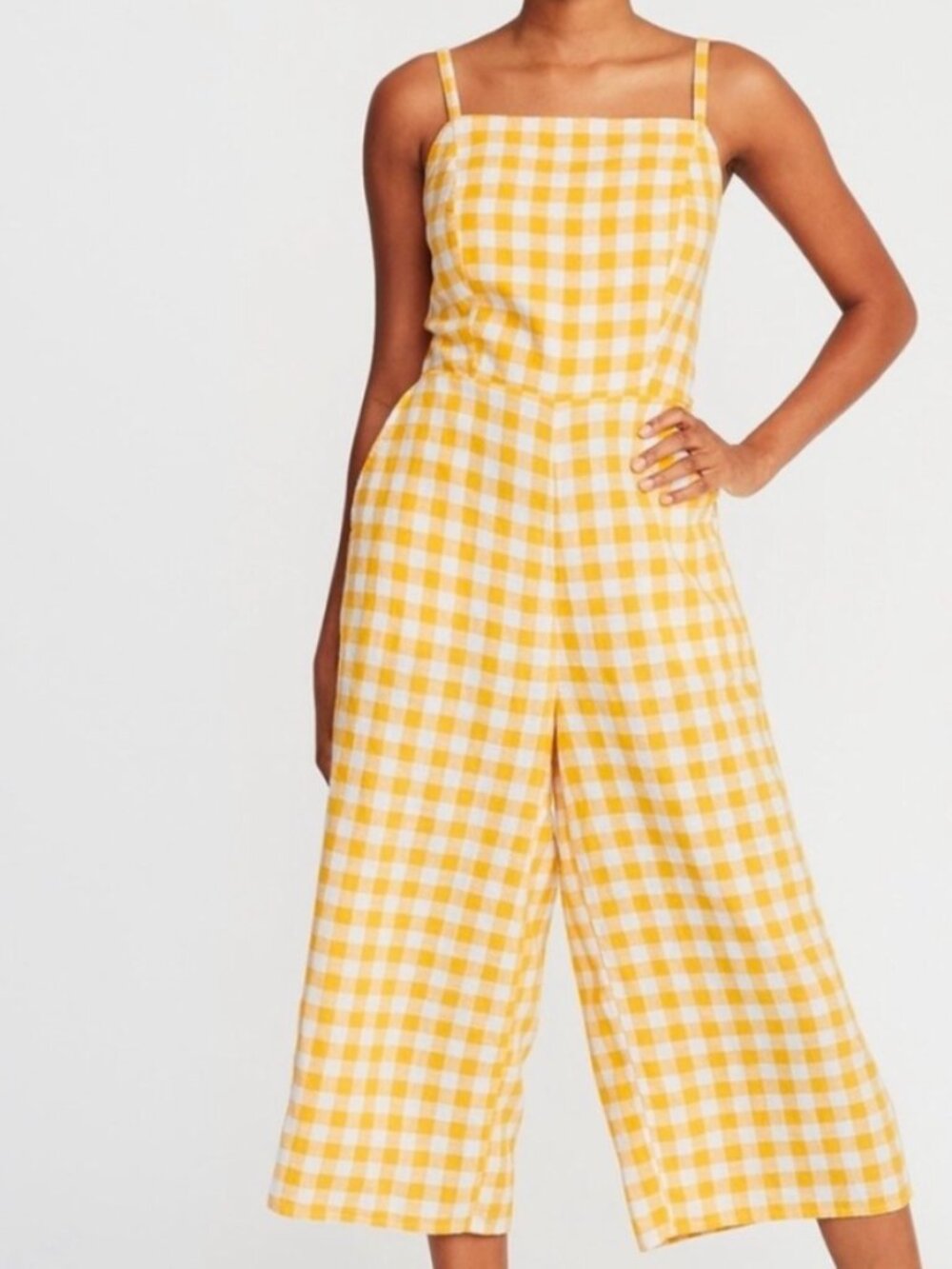 OLD NAVY Yellow Gingham Jumpsuit Squareneck XS